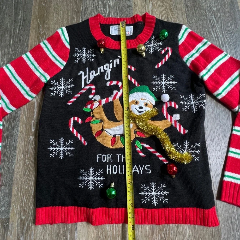 Derek Heart Sloth Ugly Christmas Sweater Unisex Large Black 3D Ornament Festive